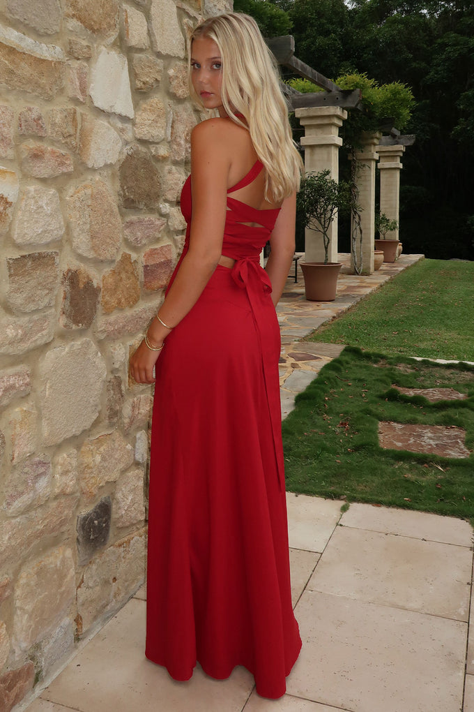 Alara Lace-Up Back Dress - Burgundy - Image 5