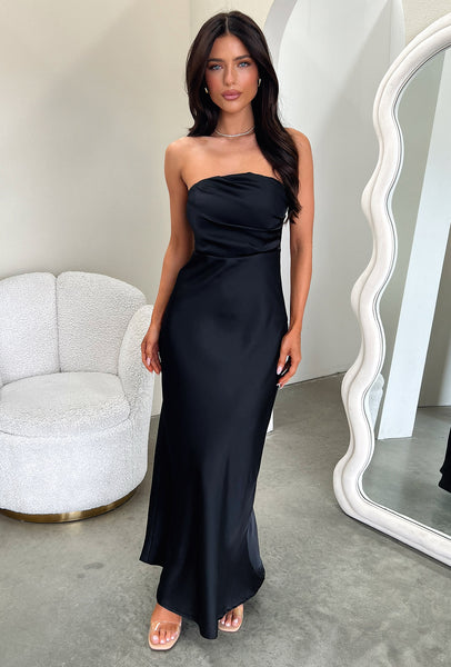 Elio Strapless Satin Maxi Dress - Black Thats So Fetch AU Elio Strapless Satin Maxi Dress - Black Thats So Fetch AU