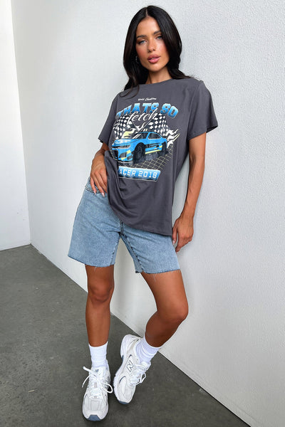 Homestretch Oversized Tee - Charcoal – Thats So Fetch AU