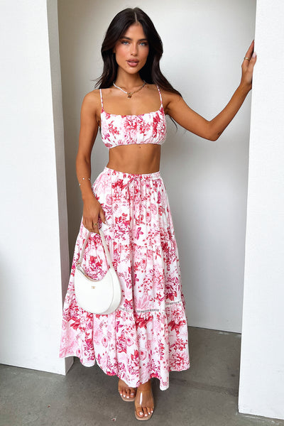 Pink floral maxi shops skirt