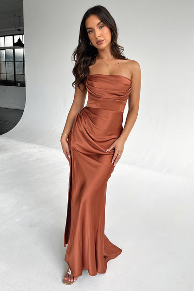 Maxi Dress With Ruching And Slit Design Lola Copy 2