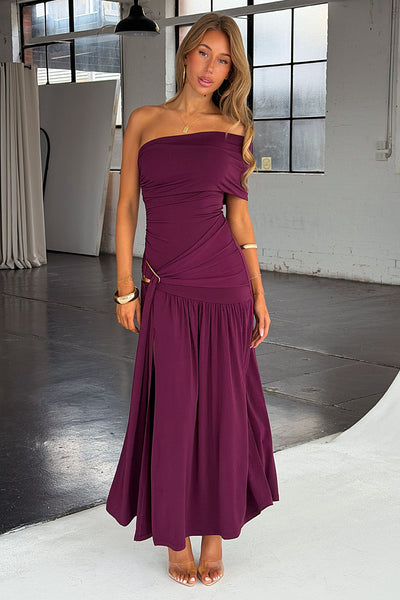 Aveline Strapless Wrap Maxi Dress - Plum
