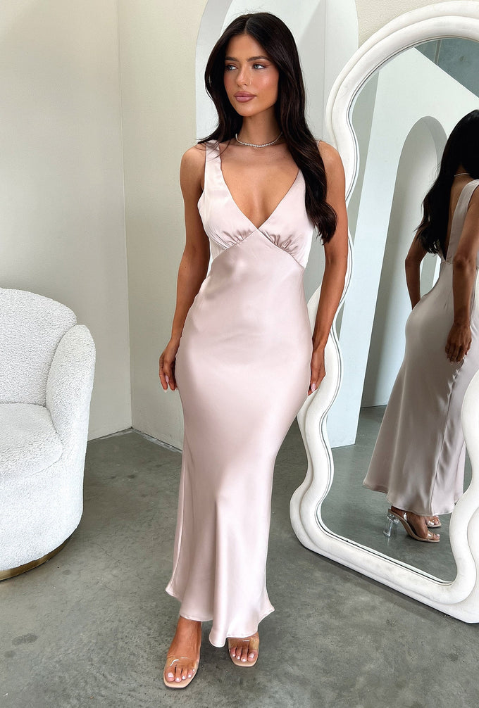 Delayne V-Neck Satin Midi Dress