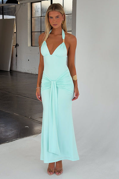 Elise Halter Neck Maxi Dress - Aqua