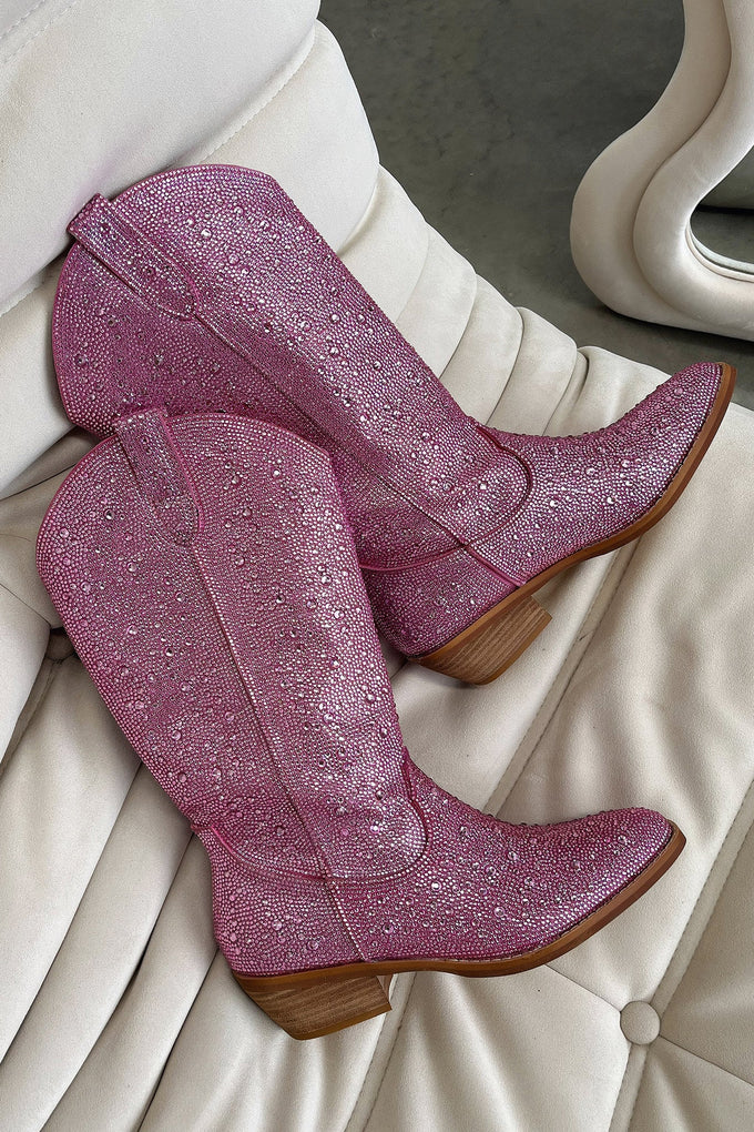 Majesty Boot - Pink Rhinestones