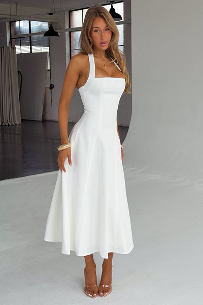 Maristelle Halter Neck Midi Dress - White