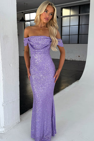 off-the-shoulder maxi dress - purple multi reviews Nara Off Shoulder Sequin Maxi Dress