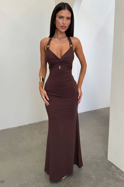 Nikki Halter Neck Maxi Dress - Brown
