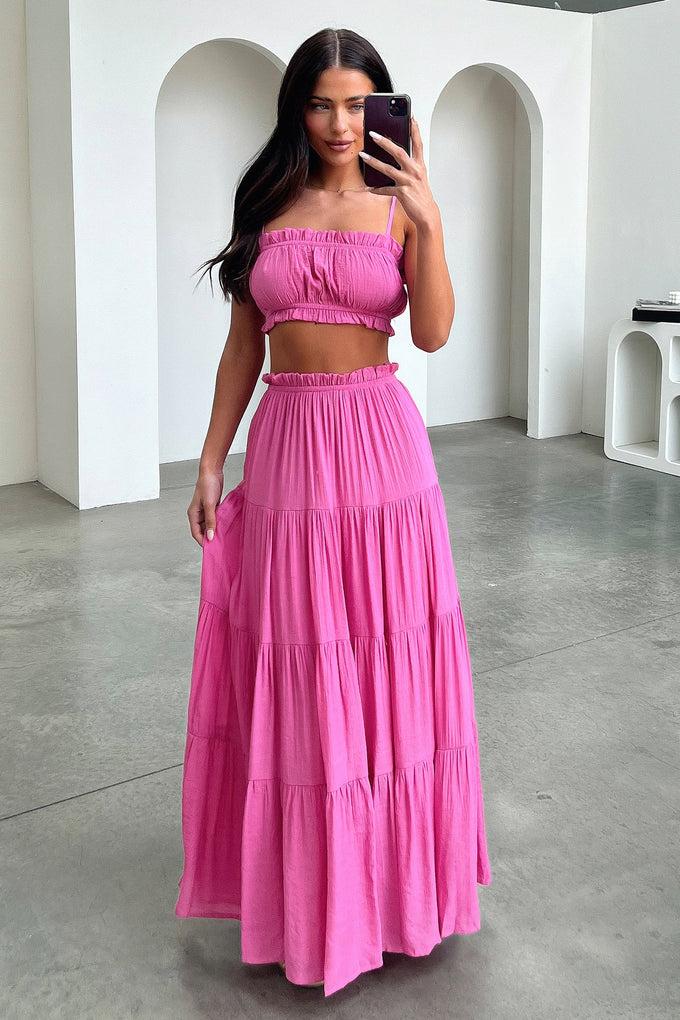 Selina Tiered Maxi Skirt Pink - Main Image