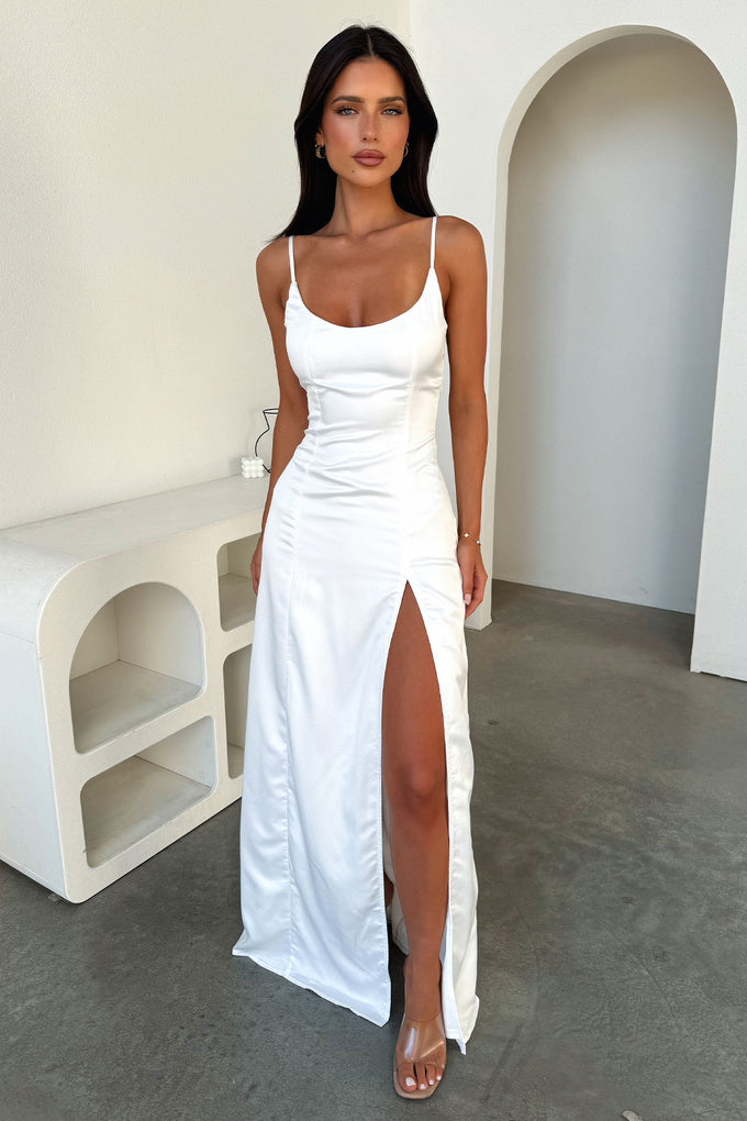white satin dress australia Taking Bets One Shoulder Satin Midi Dress White