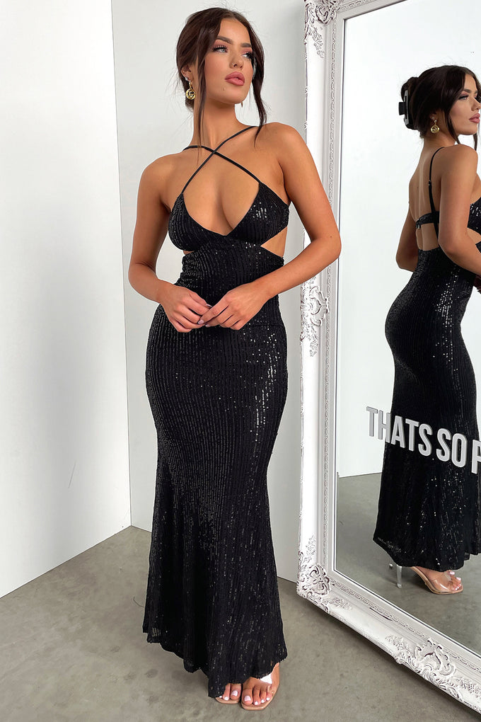 Kristy Maxi dress - Black Sequin – Thats So Fetch AU