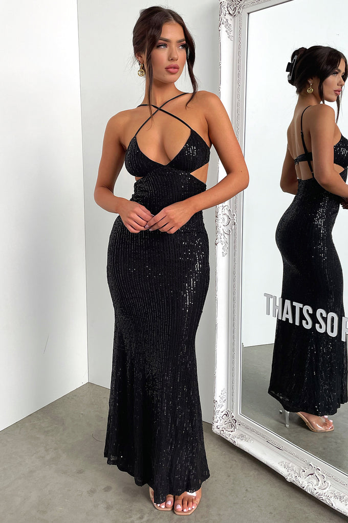 Kristy Maxi dress - Black Sequin – Thats So Fetch AU