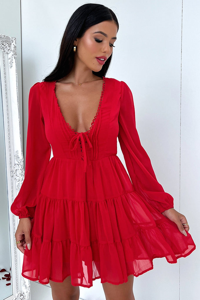 Lexie Long Sleeve Dress - Red