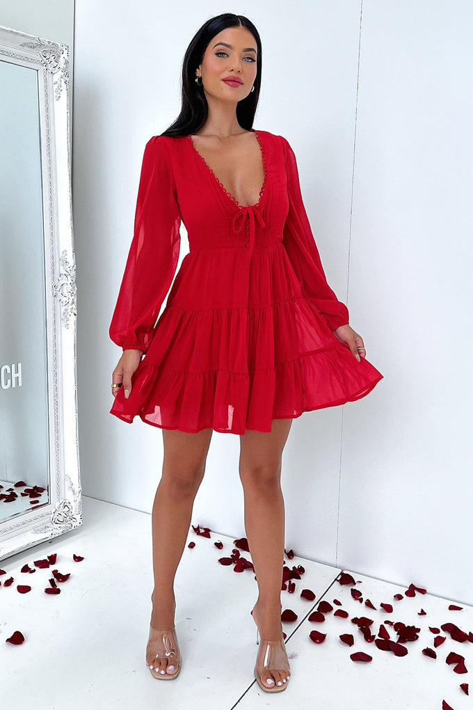 Lexie Long Sleeve Dress - Red