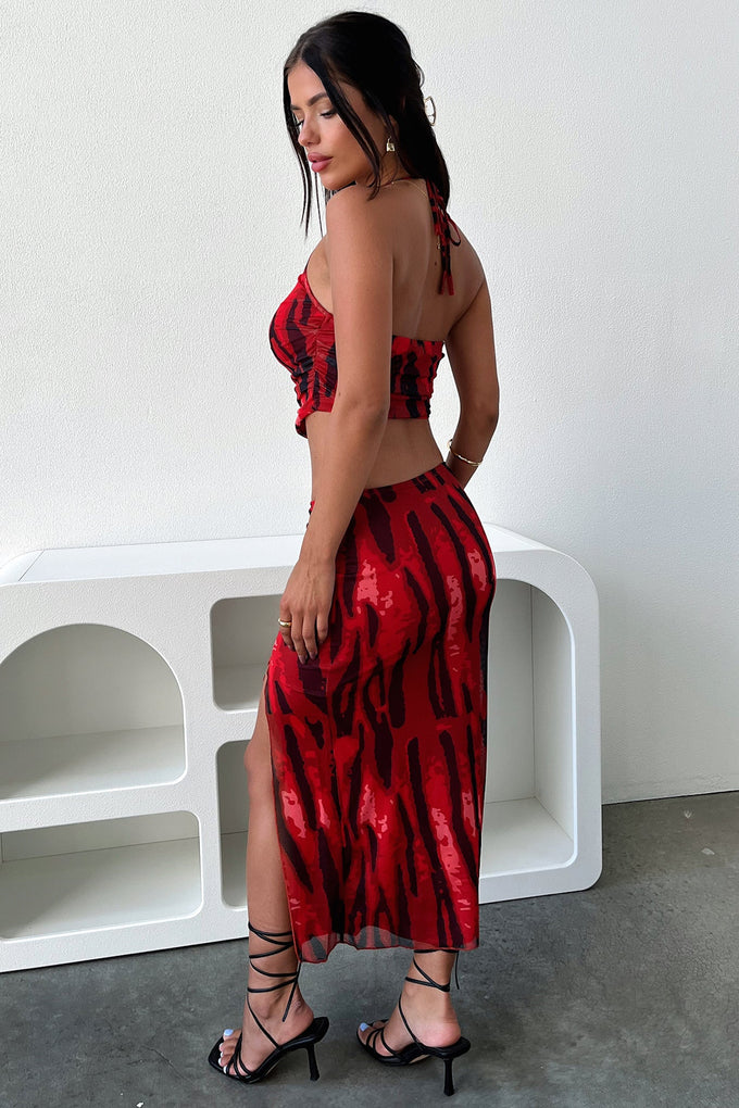 Nassia Midi Skirt - Red Print