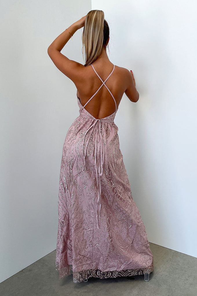 Samara Lace-Up High Slit Sequin Formal Dress