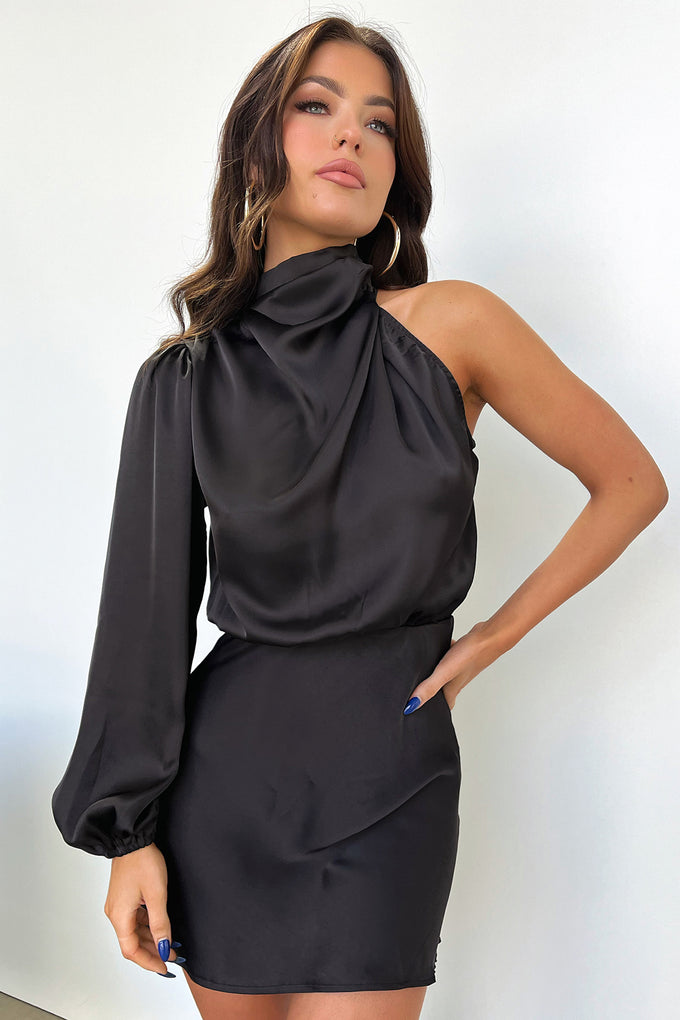 Santorini One Shoulder Dress - Black